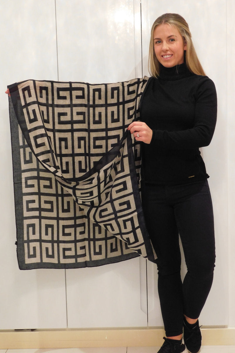 Ladies GV Cream & Black Print Scarf