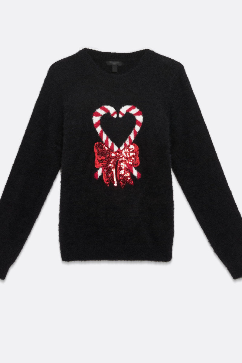 Yessica Candy Cane Christmas Eyelash Sequin Bow Jumper