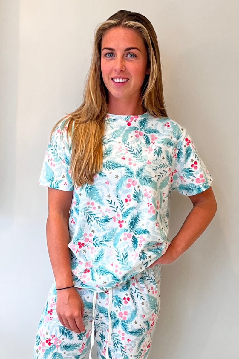 Christmas Ladies 100% Cotton Holly Print Pyjamas