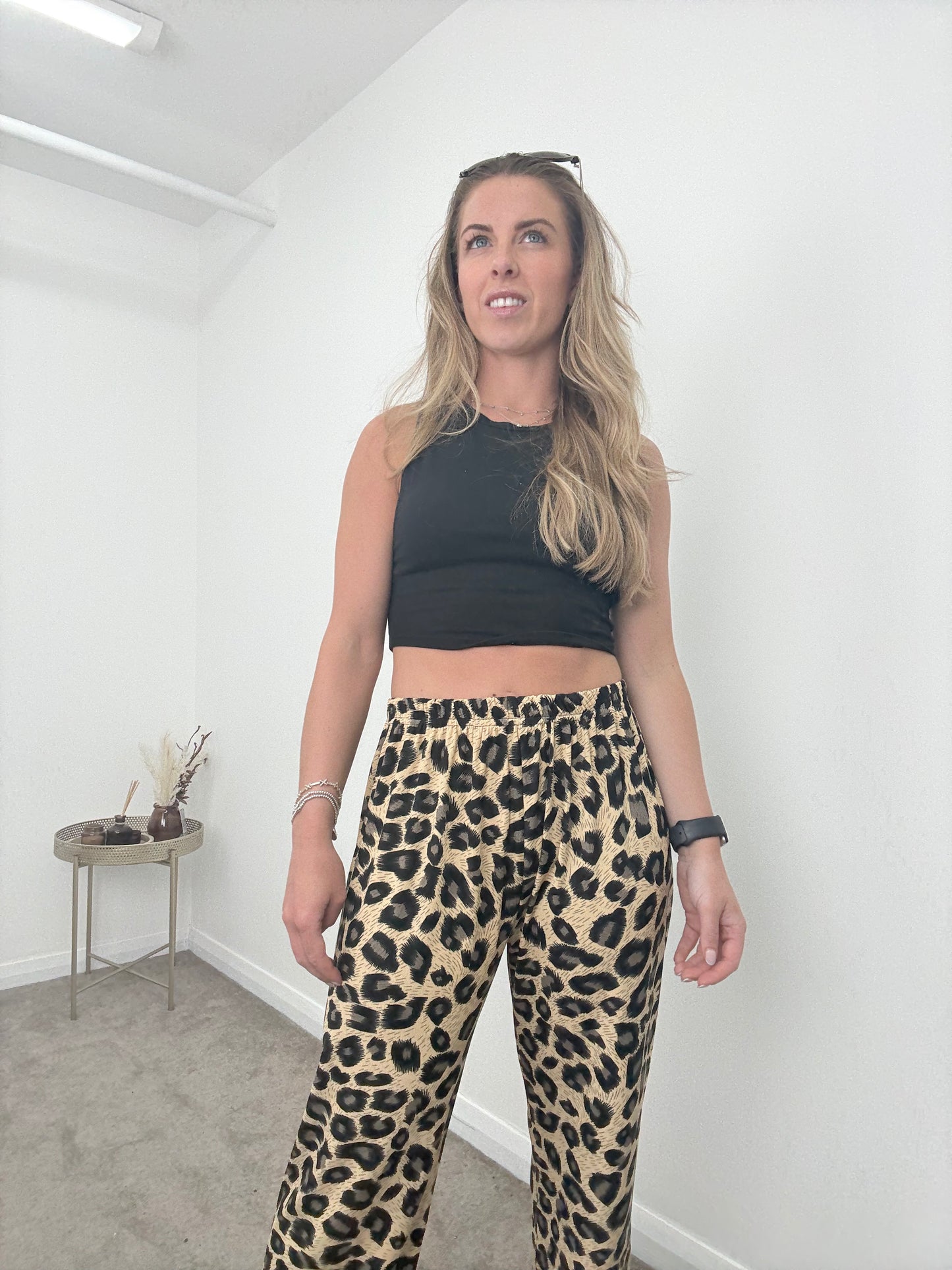 Animal Print Tan Stone wide Leg Trousers