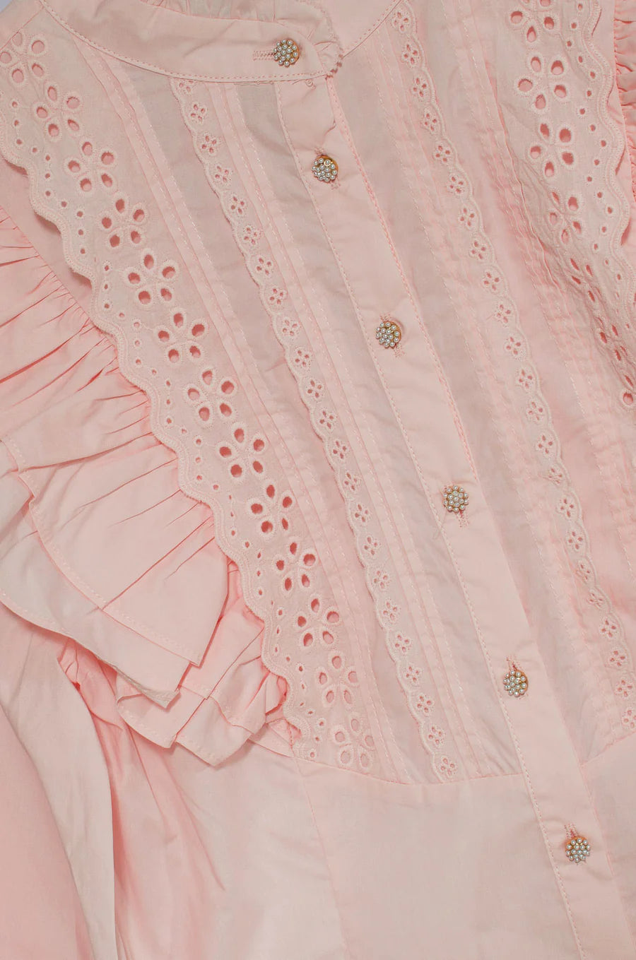EX-RI Frill High Neck Pink Shirt