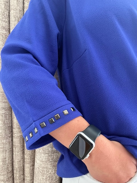 Famous Store Sapphire Blue 3/4 Sleeve Stretch Blouse Tunic Top