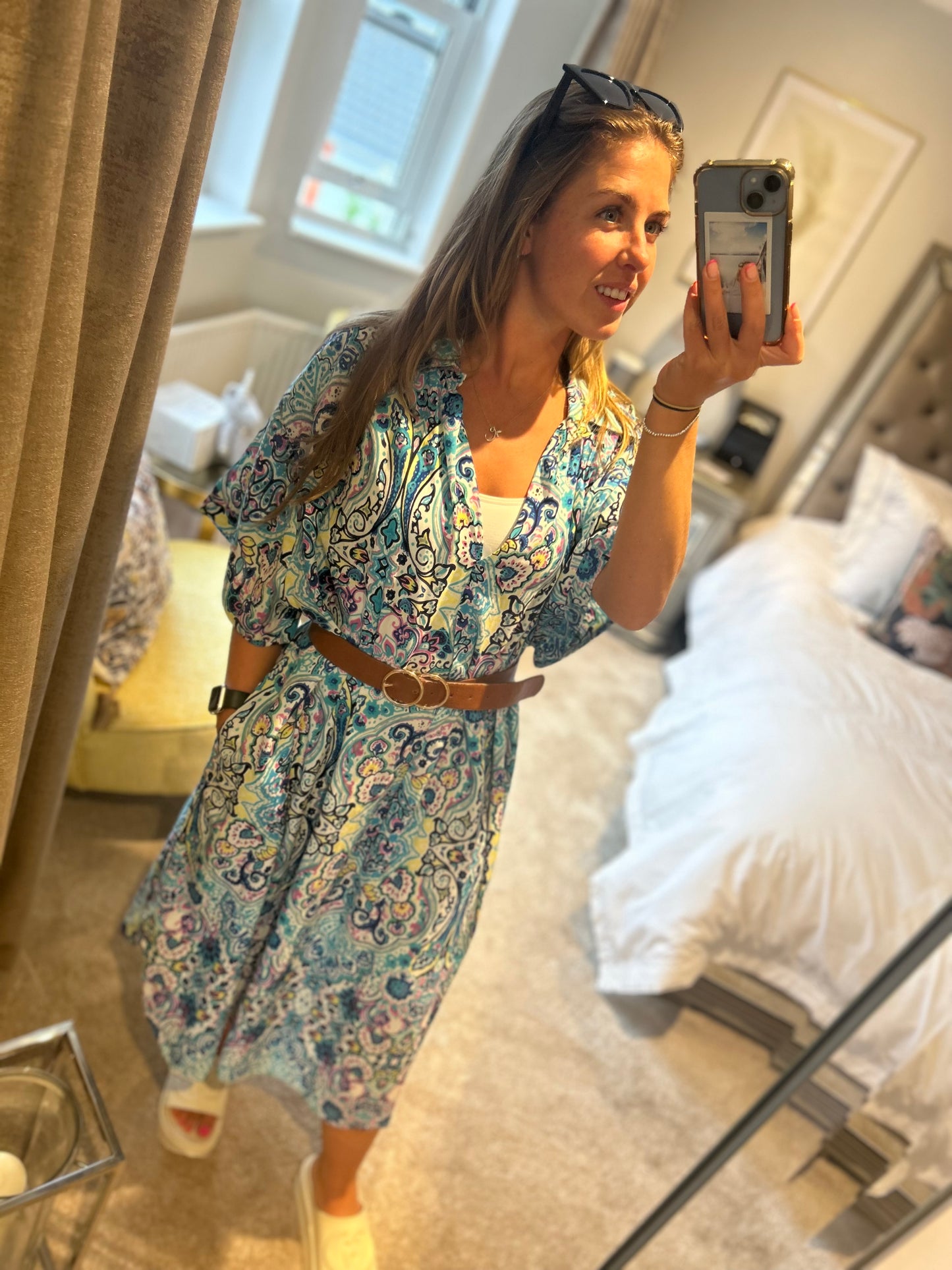 QED London Oversized Printed Blue Dress