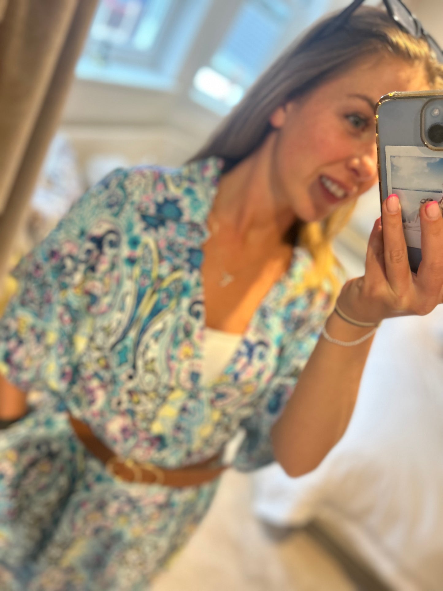 QED London Oversized Printed Blue Dress