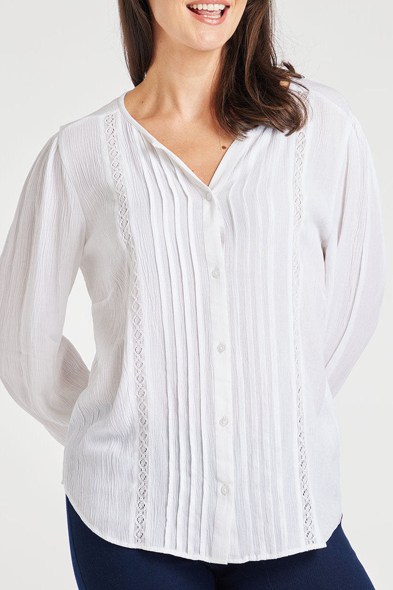 Famous Store Long Sleeve Pintuck Ivory Blouse