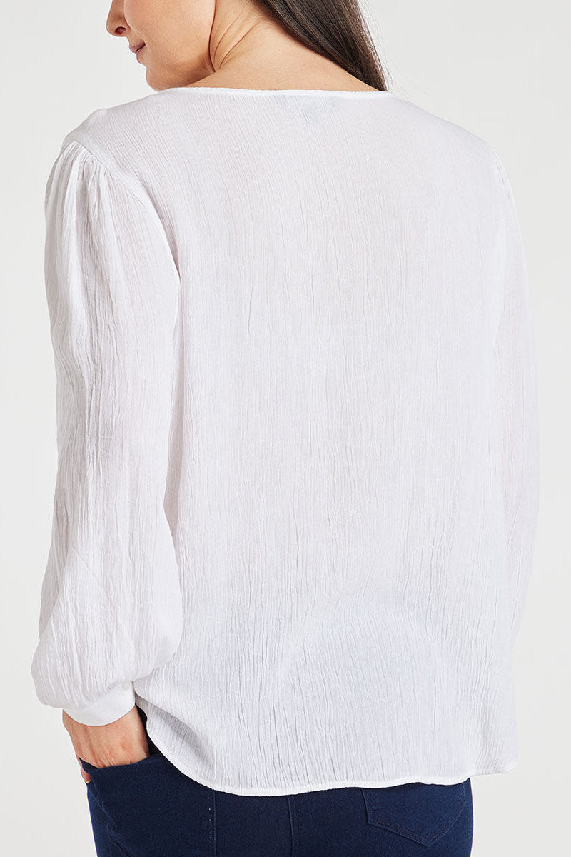 Famous Store Long Sleeve Pintuck Ivory Blouse