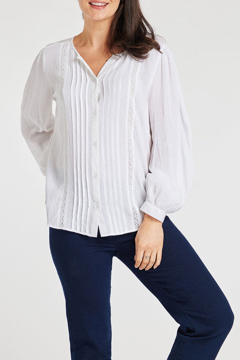 Famous Store Long Sleeve Pintuck Ivory Blouse