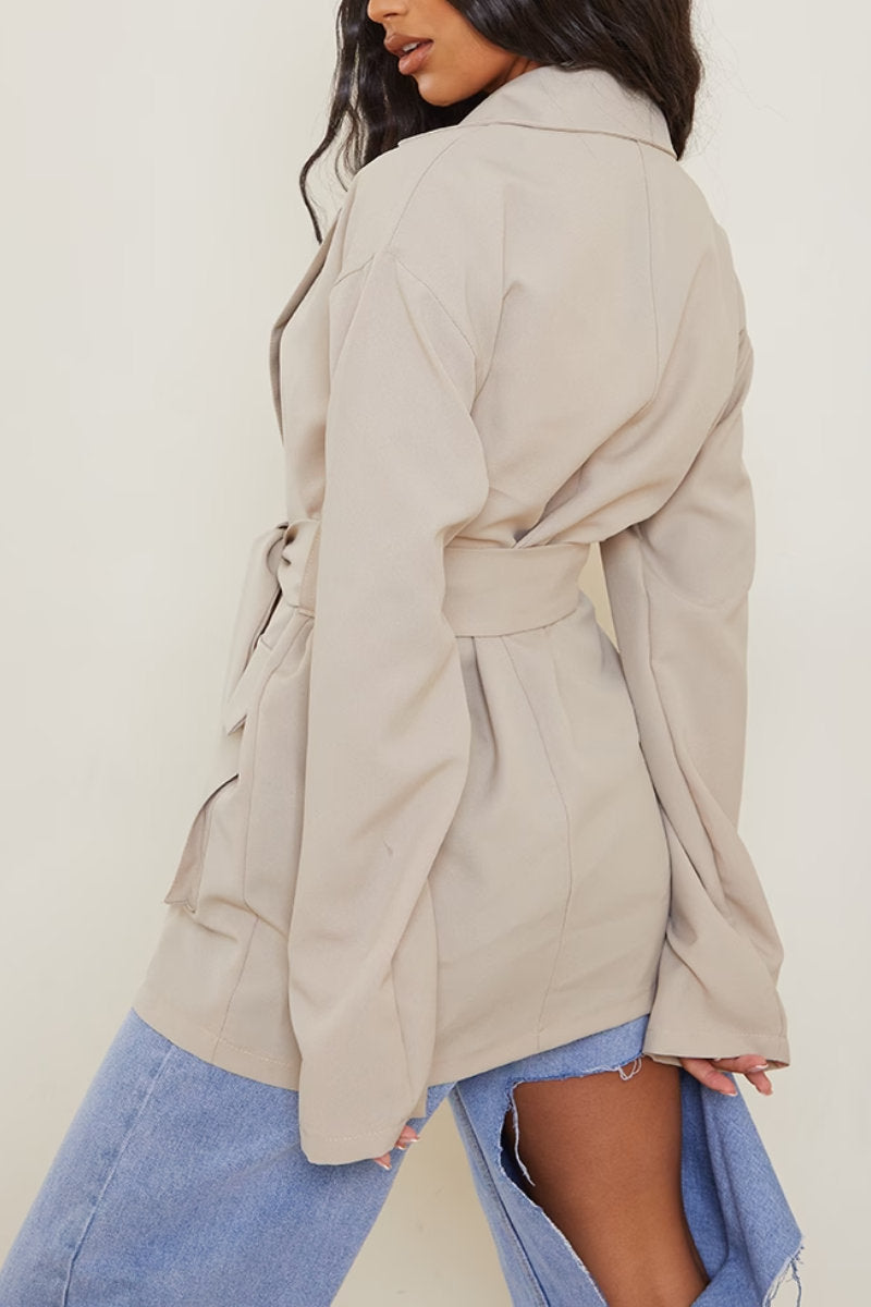 Famous Online Store Woven Pocket Detail Belted Utility Blazer Stone