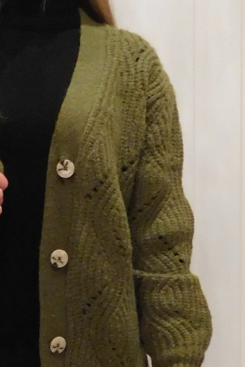 Ladies Knitted Button Up Cardigan Khaki