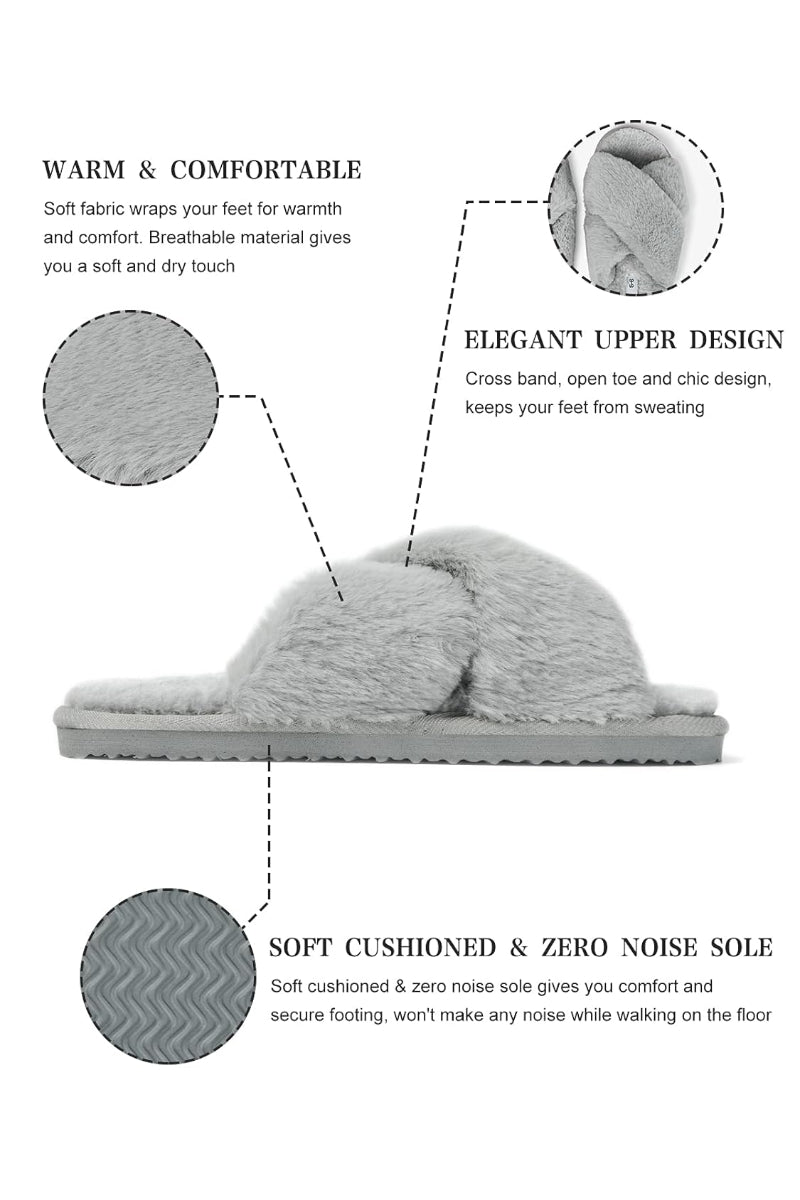 Ladies Fluffy House Slippers By Kolili Grey