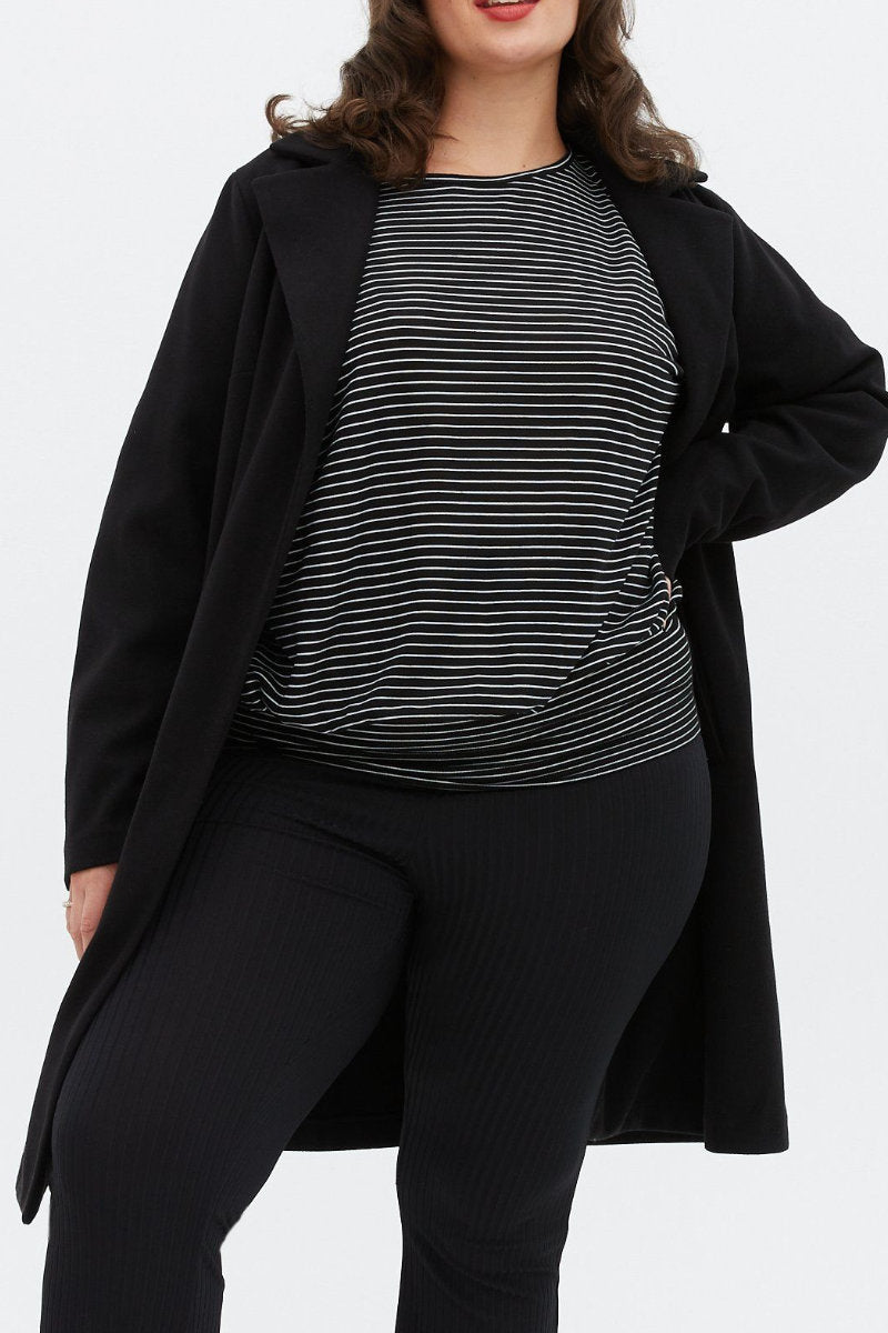 Famous Store Black Stripe Knit Deep Hem Batwing Jumper