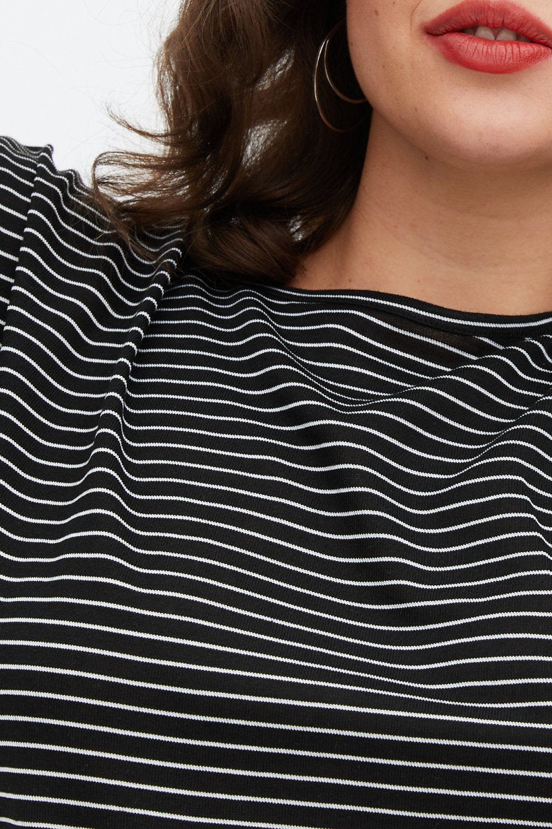 Famous Store Black Stripe Knit Deep Hem Batwing Jumper