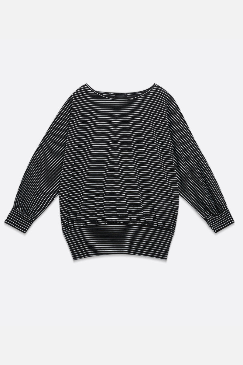 Famous Store Black Stripe Knit Deep Hem Batwing Jumper