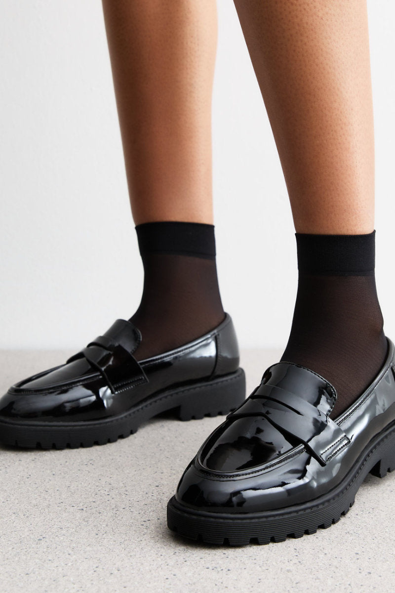 New look black patent loafers online