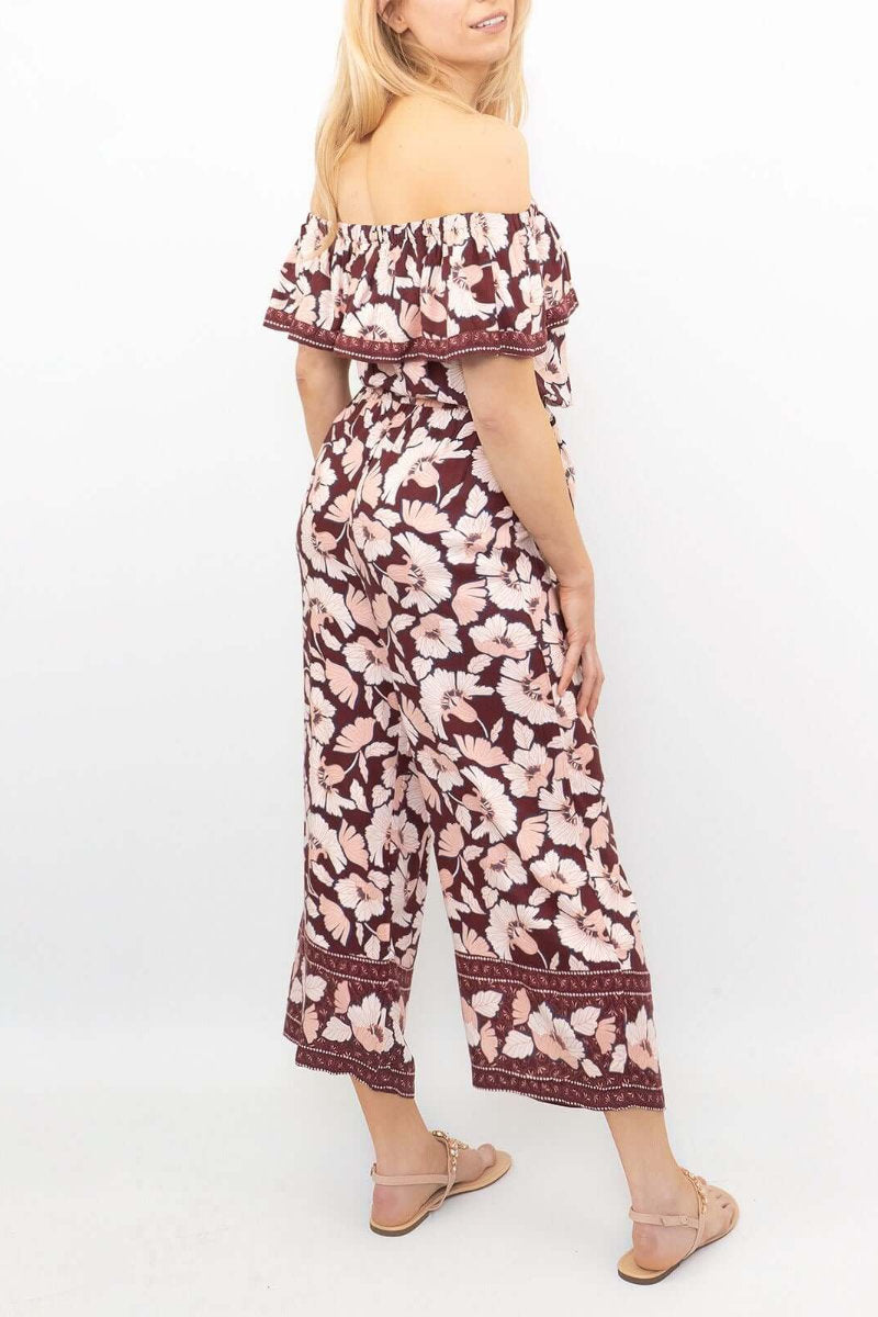 Famous Store Wide Leg Off Shoulder Floral Jumpsuit