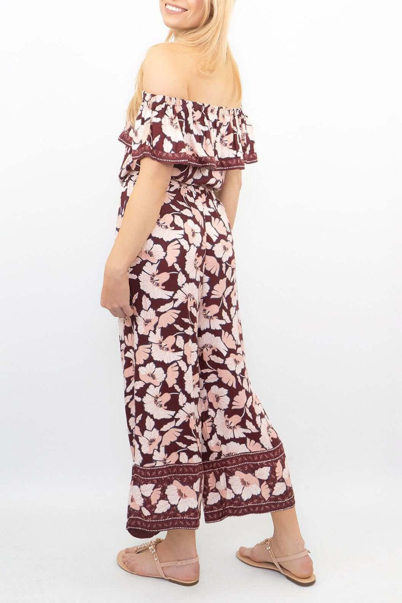 Famous Store Wide Leg Off Shoulder Floral Jumpsuit