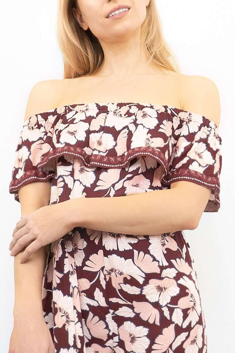 Famous Store Wide Leg Off Shoulder Floral Jumpsuit