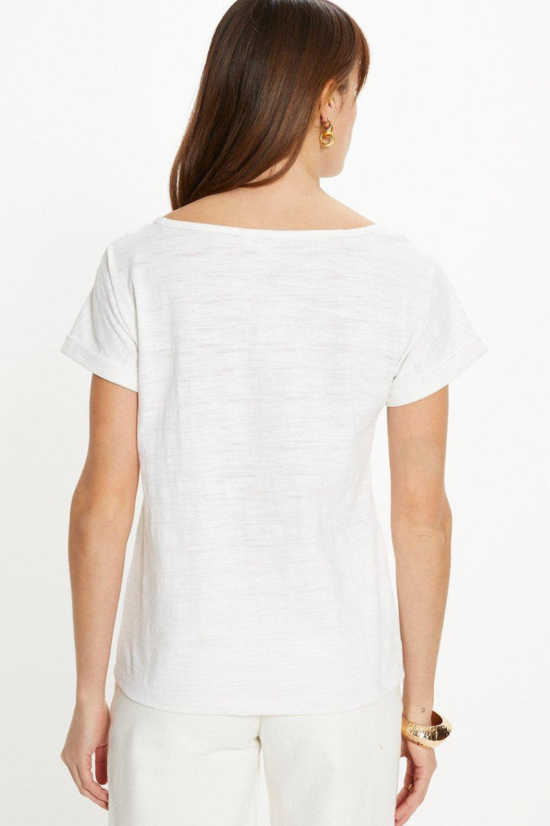 Famous Label Cotton Slub Roll Sleeve T-Shirt Ivory