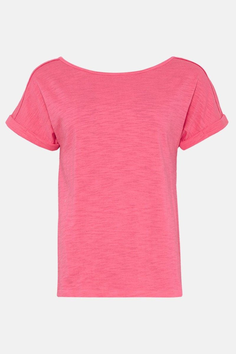 Famous Label Cotton Slub Roll Sleeve T-Shirt Dark Pink