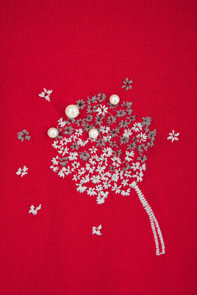 Famous Store Red Dandelion Pearl Jumper