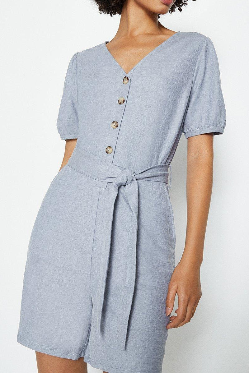 Famous Store Puff Sleeve Pique Playsuit