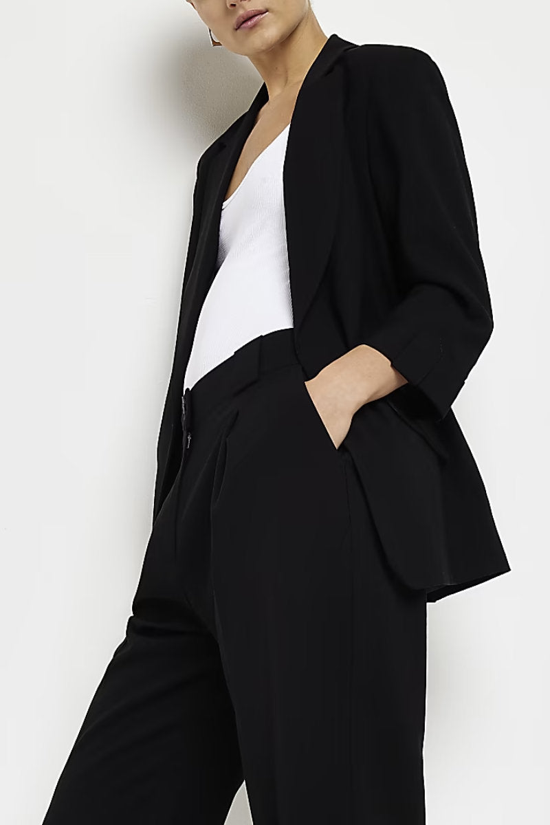 Famous Store Casual 3/4 Sleeve Blazer Black