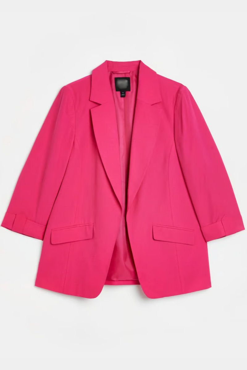 Famous Store Casual 3/4 Sleeve Blazer Bright Pink