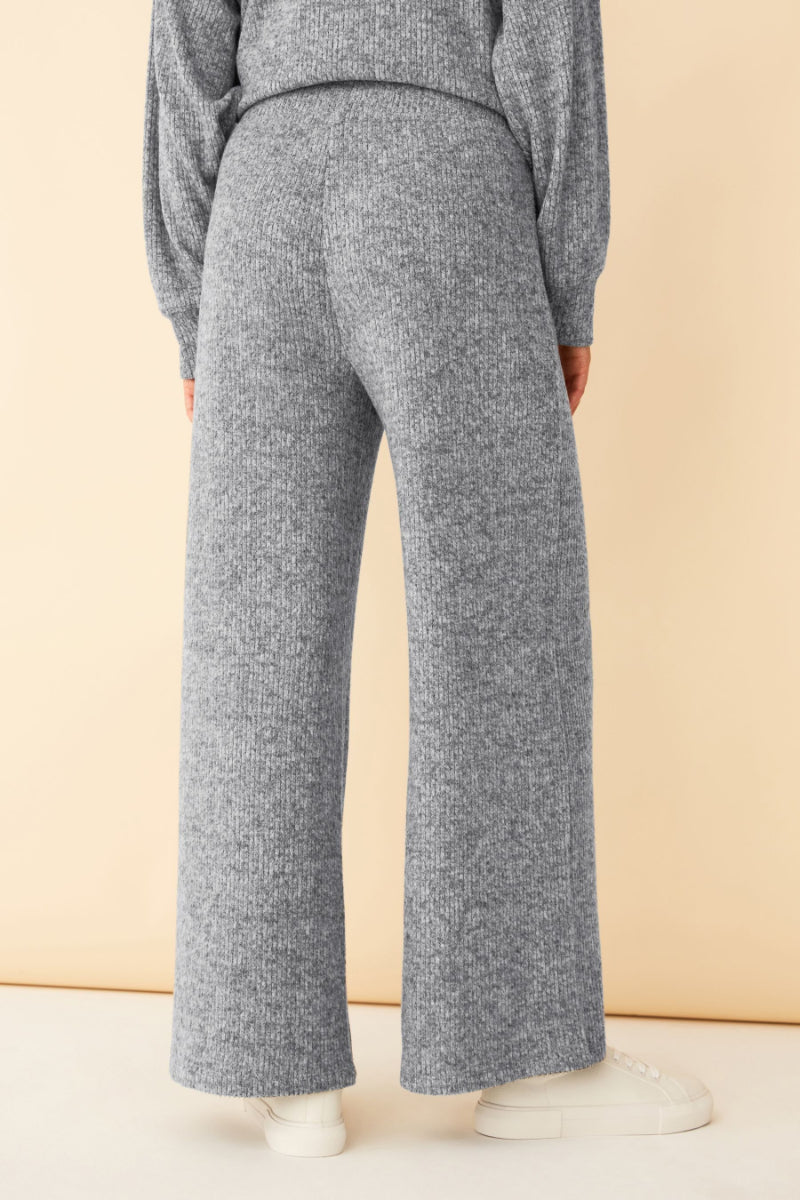 Grey Ribbed Wide Leg Trousers