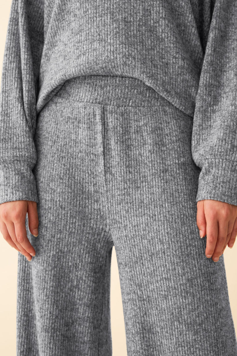 Grey Ribbed Wide Leg Trousers