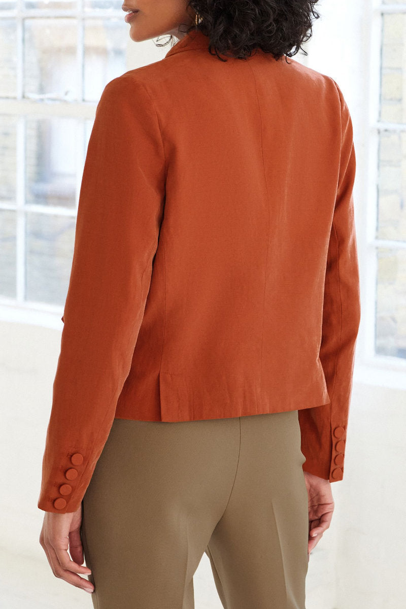 Famous Store Cropped Double Breasted Relaxed Fit Blazer Rust Brown