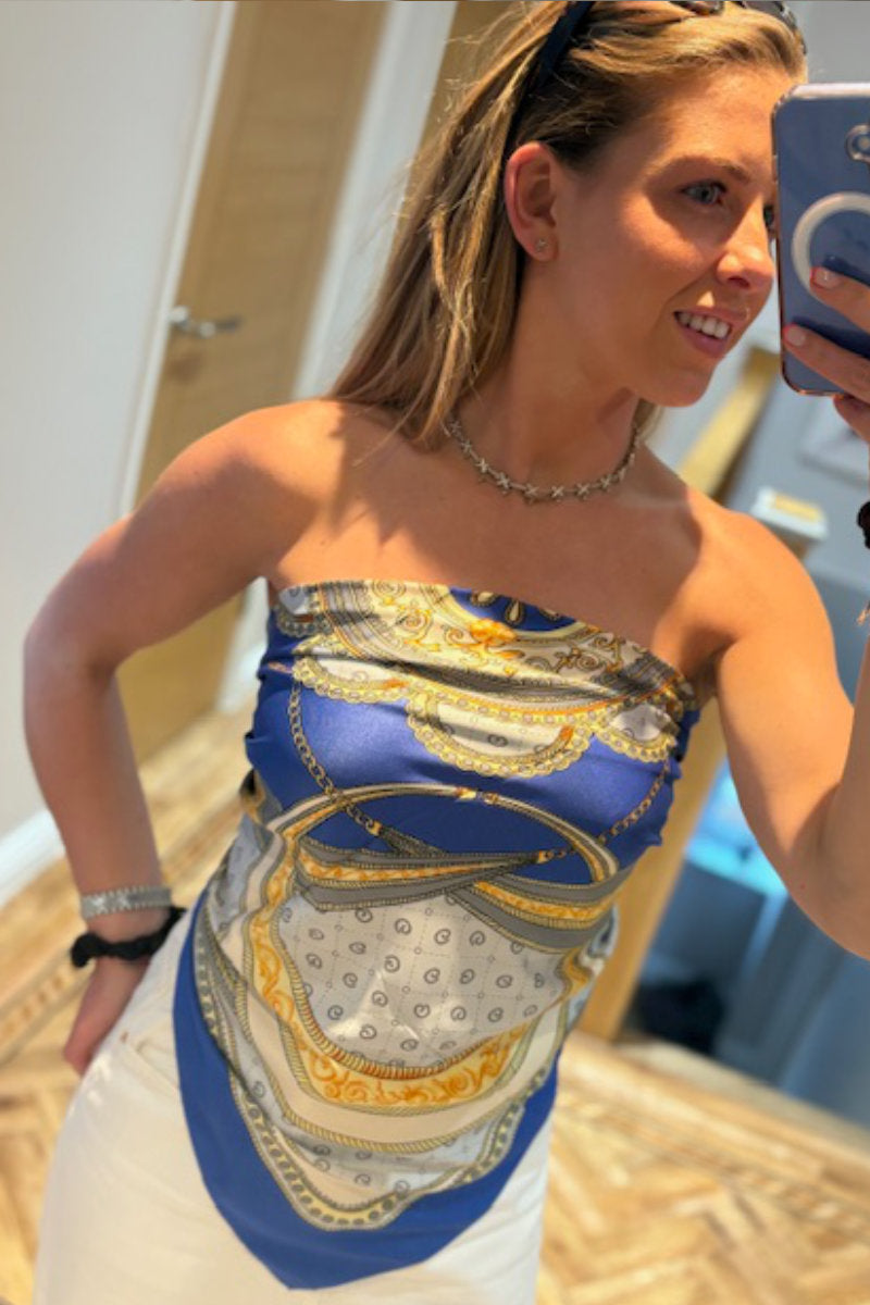 Blue Silk Scarf Top