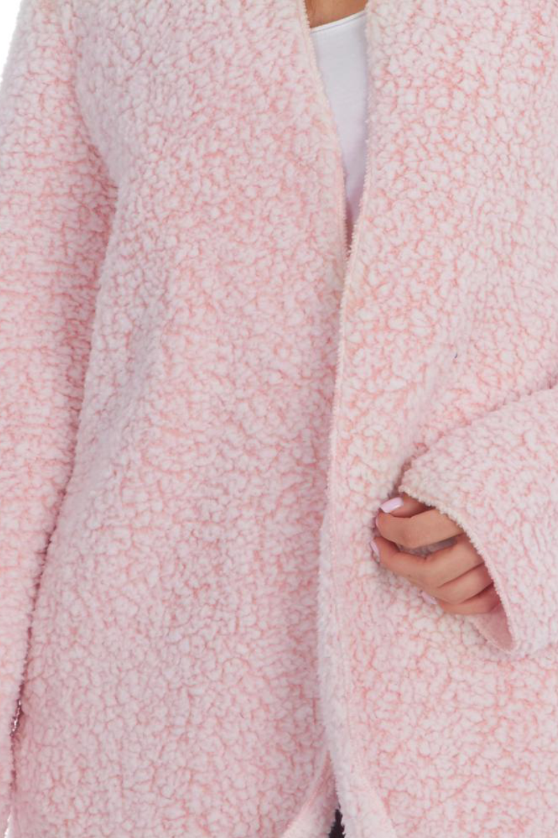 Ladies Sherpa Fleece Lounge Jacket Pink