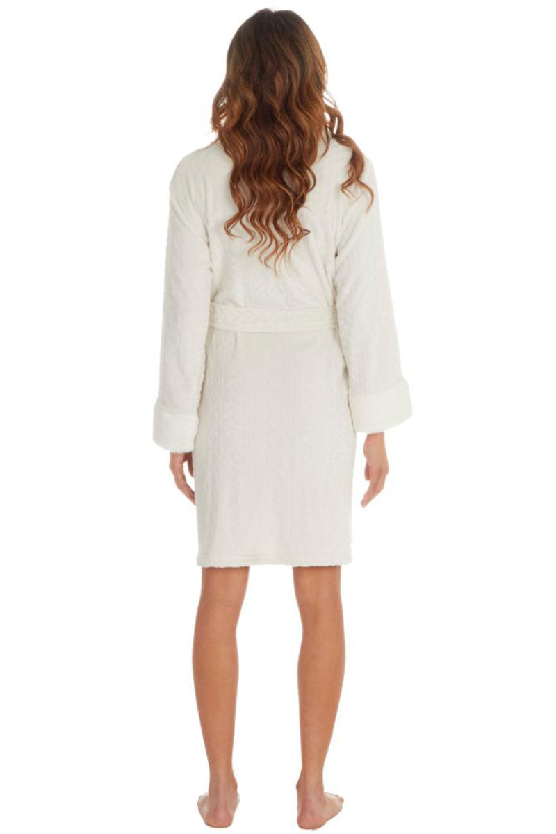 Ladies Slumber Party Cosy Super Soft Knee Length Dressing Gown Ivory