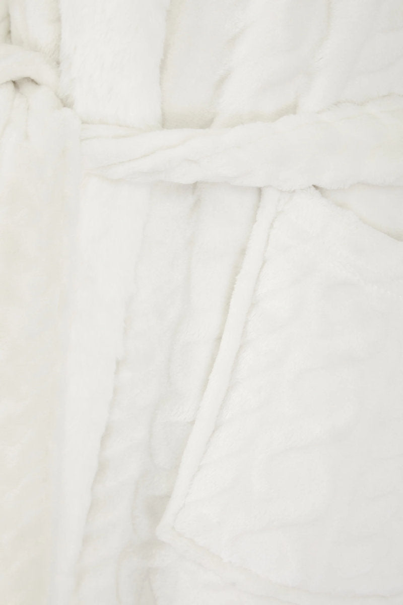 Ladies Slumber Party Cosy Super Soft Knee Length Dressing Gown Ivory