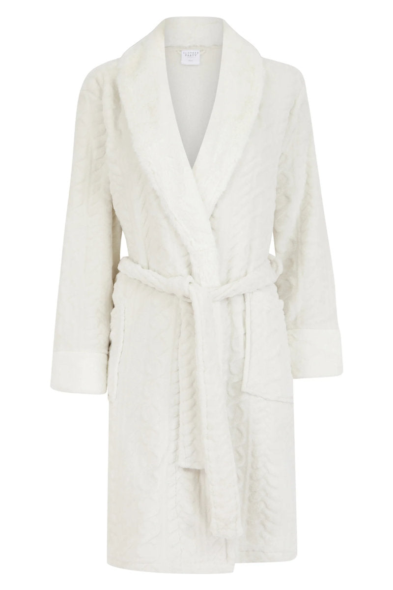 Ladies Slumber Party Cosy Super Soft Knee Length Dressing Gown Ivory