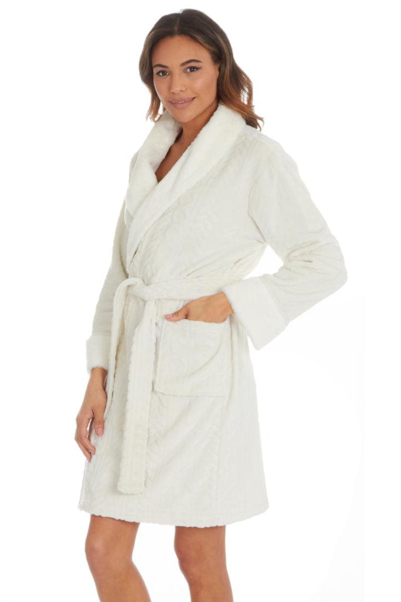 Ladies Slumber Party Cosy Super Soft Knee Length Dressing Gown Ivory