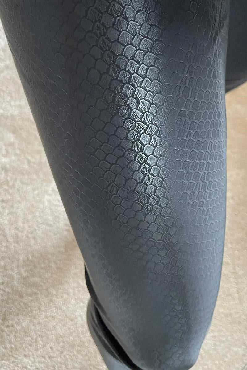 Ladies Snake Printed Black PU Leggings