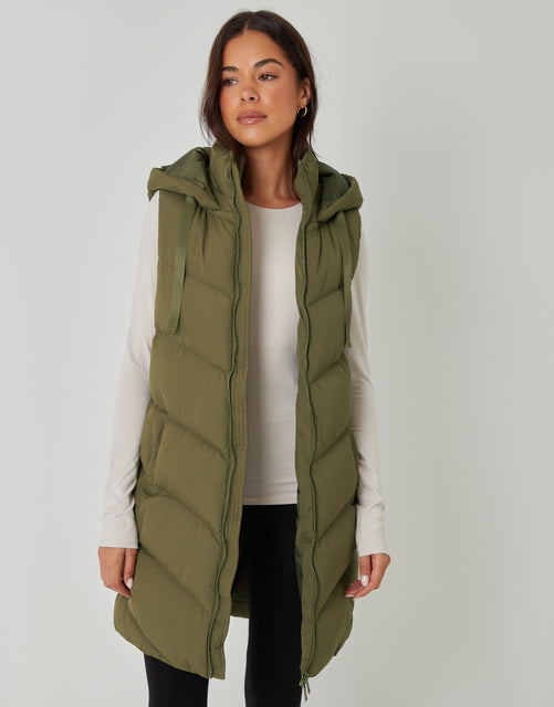 EX-Threadbare Longline Padded Khaki Gillet