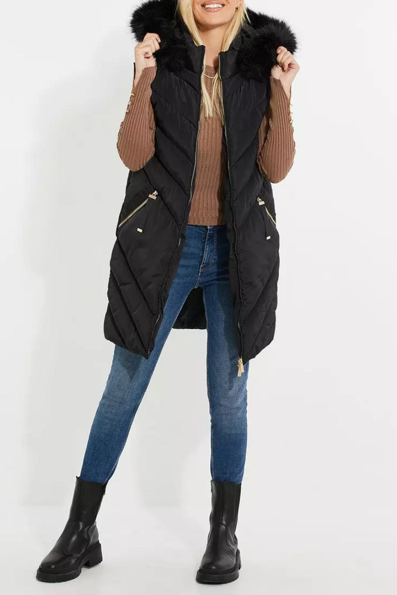 Threadbare 'Pire' Padded Gilet with Fur Trim Hood