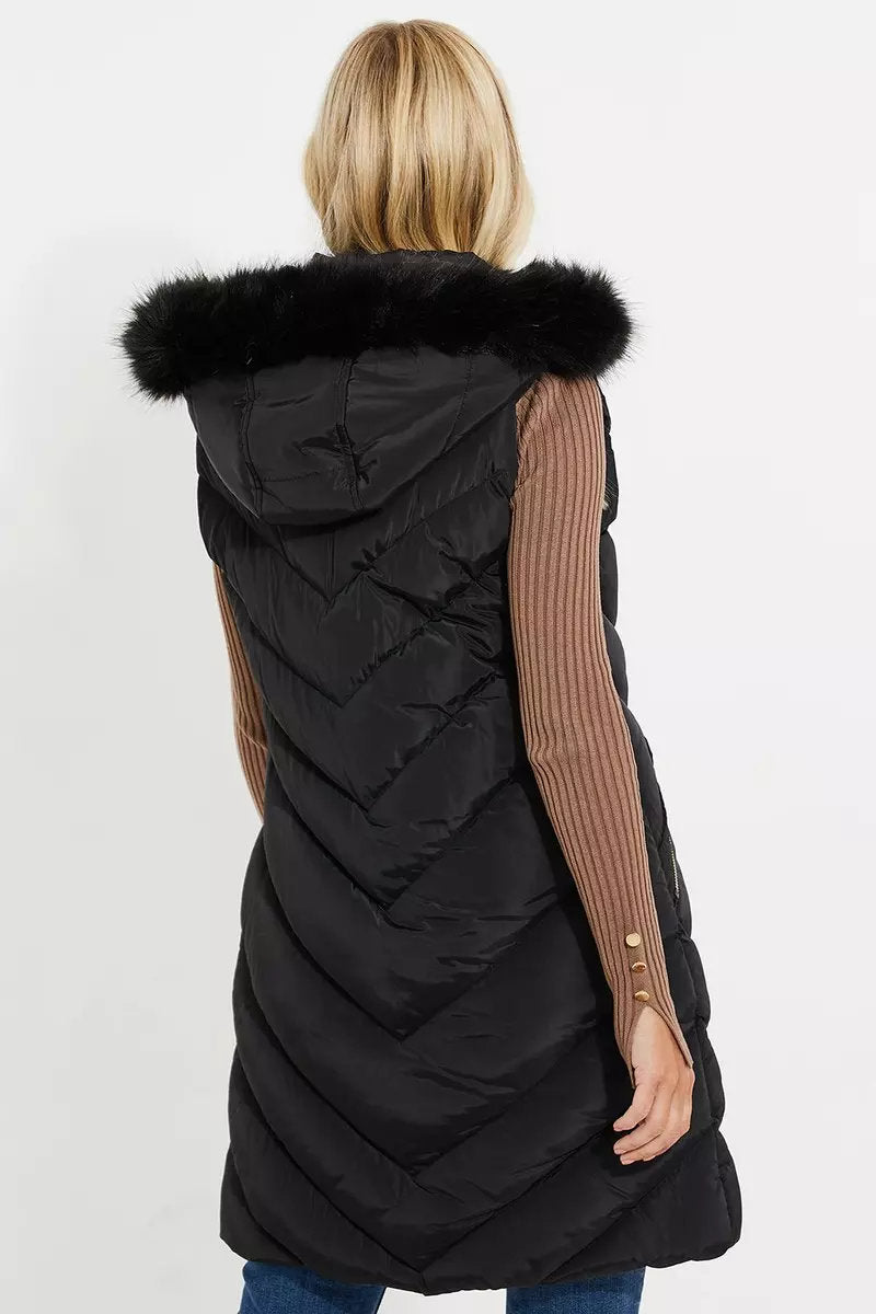 Threadbare 'Pire' Padded Gilet with Fur Trim Hood