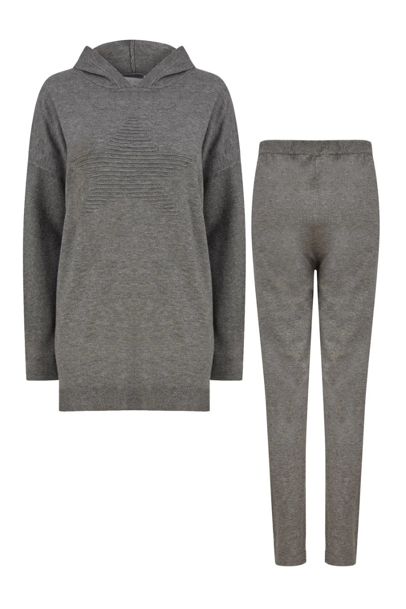 Fonteyn Star Motif Jersey Knit Lounge Set with Hood Charcoal