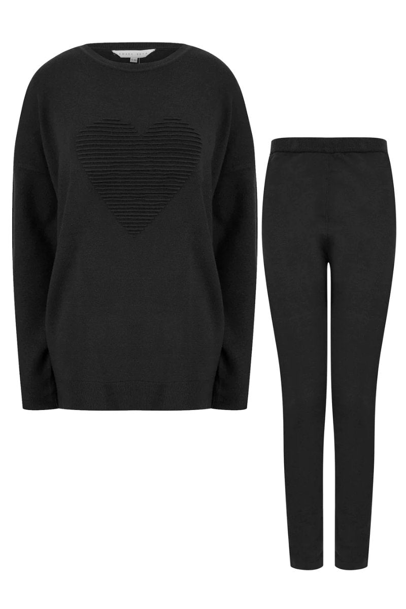 Darcey Love Heart Jersey Knit Lounge Set Black