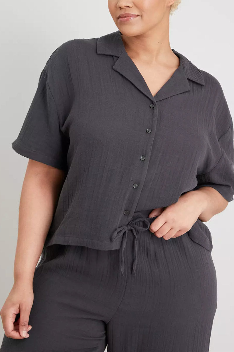 Ladies Double Cloth Traditional Pyjamas Charcoal