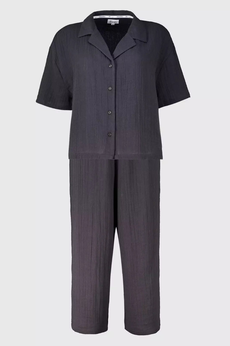 Ladies Double Cloth Traditional Pyjamas Charcoal