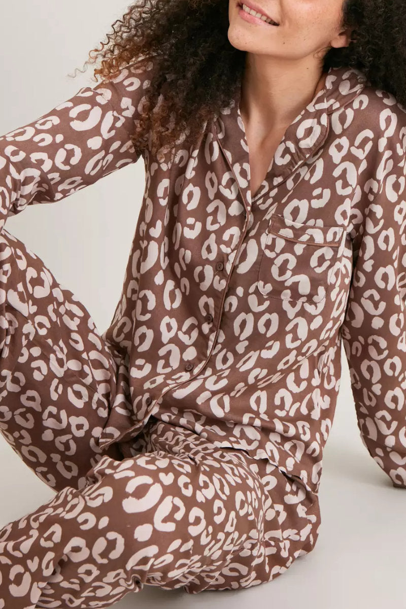 Ladies Leopard Print 2pc Pyjama Set