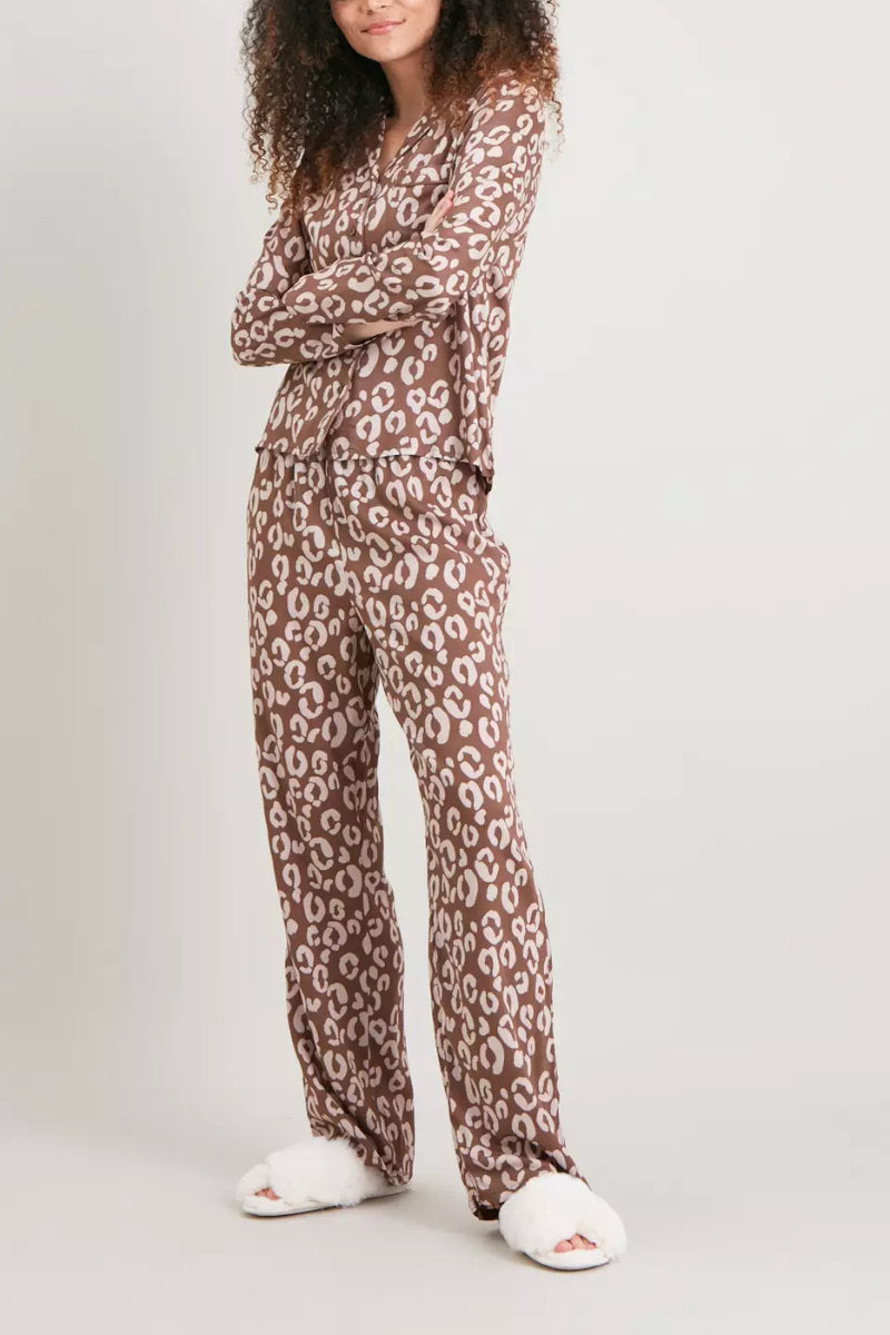 Ladies Leopard Print 2pc Pyjama Set
