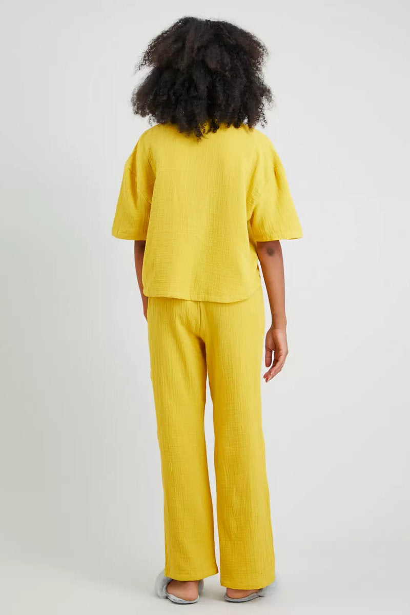 Ladies Double Cloth Traditional Pyjamas Mustard