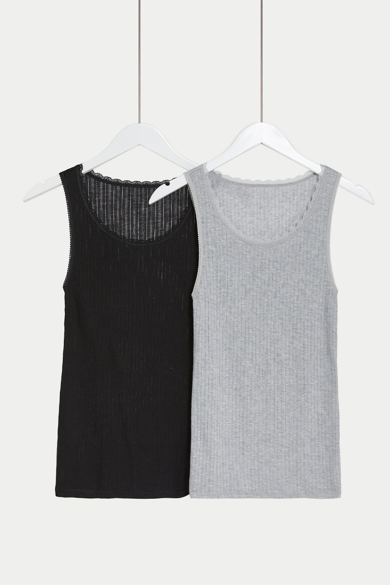 Famous Store 2pk Mixed Thermal Pointelle Vests