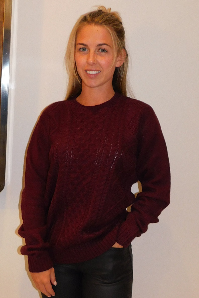 Famous Store Wine Cable Knit Jumper