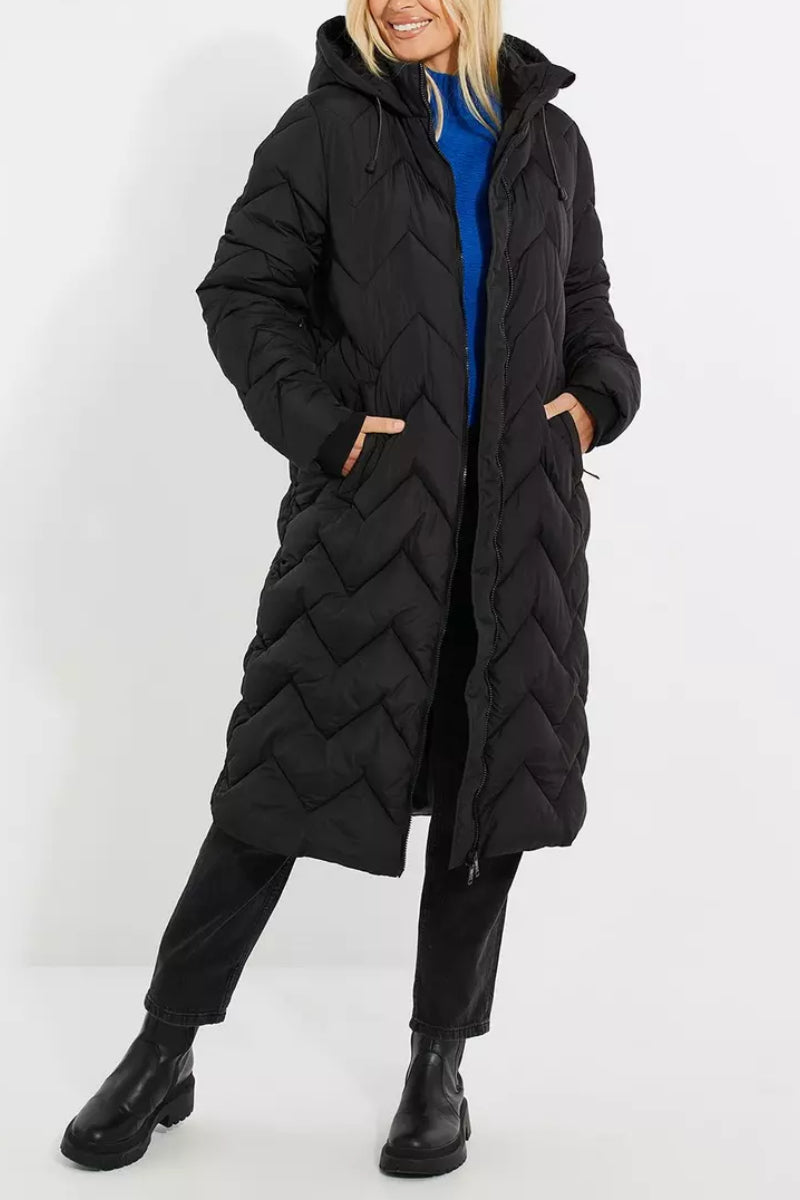 Threadbare 'Gandey' Longline Hooded Padded Jacket Black
